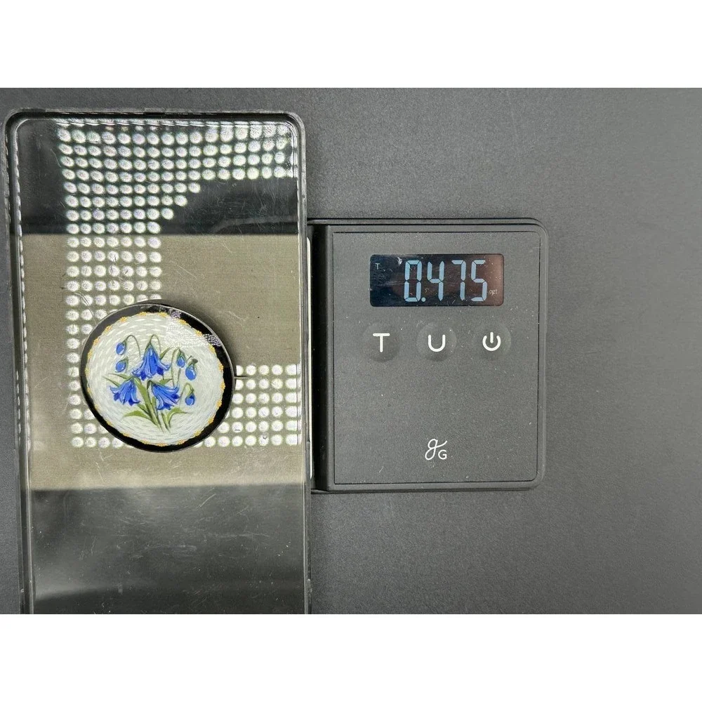 Vintage‎ Silver Guilloche Enamel Bluebell Flower Round Brooch Pin 051 (81)